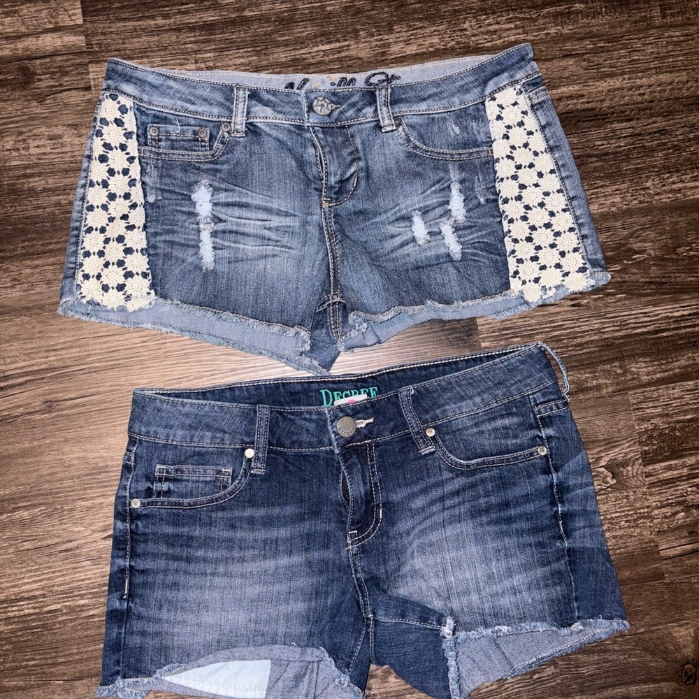 Denim Shorts Set with Lace and Distressed Details